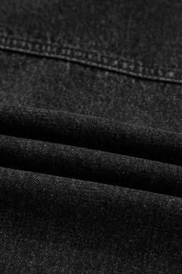 Black Chest Pocket Drop Shoulder Hooded Denim Jacket