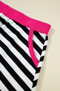Black Stripe Contrast Edge Pullover and Shorts Plus Size Set