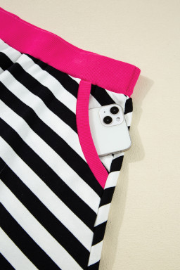 Black Stripe Contrast Edge Pullover and Shorts Plus Size Set