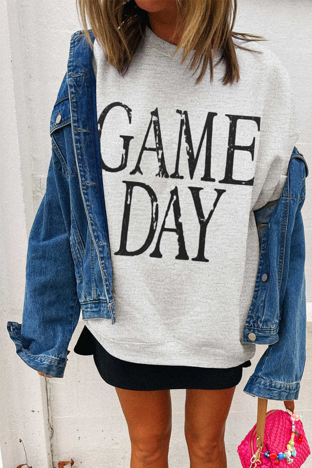 Black GAME DAY Vintage Washed Letter Graphic Baggy Sweatshirt