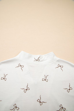 Beige Bow Print Half Zip Tank Top and Shorts Set