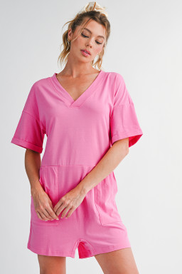Bonbon Loose Half Sleeve V Neck Plain Romper