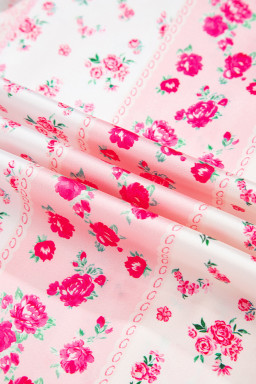 Pink Mixed Floral Print Contrast Piping Trim Satin Tie Pajama Set