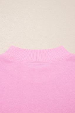 Pink Frill Tiered Patchwork Ribbed Trim Flowy Plus Size Top