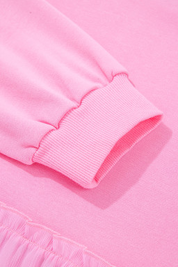 Pink Frill Tiered Patchwork Ribbed Trim Flowy Plus Size Top