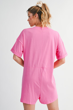 Bonbon Loose Half Sleeve V Neck Plain Romper