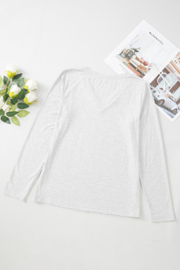 White Plain V Neck Long Sleeve Top