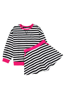 Black Stripe Contrast Edge Pullover and Shorts Plus Size Set