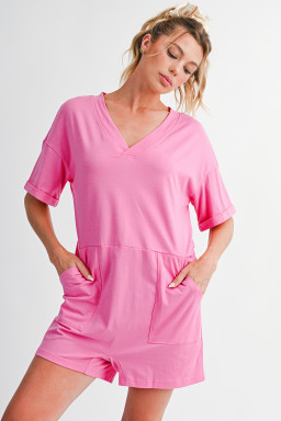 Bonbon Loose Half Sleeve V Neck Plain Romper