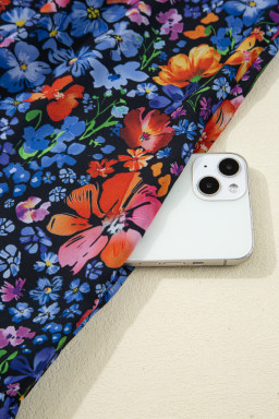 Blue Floral Print V Neck Long Sleeve Flowy Maxi Dress