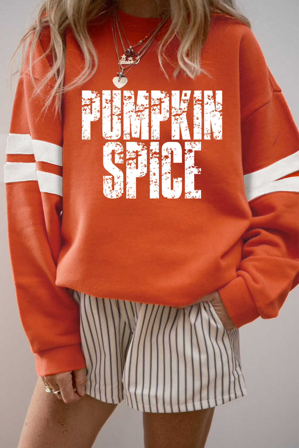 Orange PUMPKIN SPICE Heat Transfer Printing Graphic Casual Sweatshirt