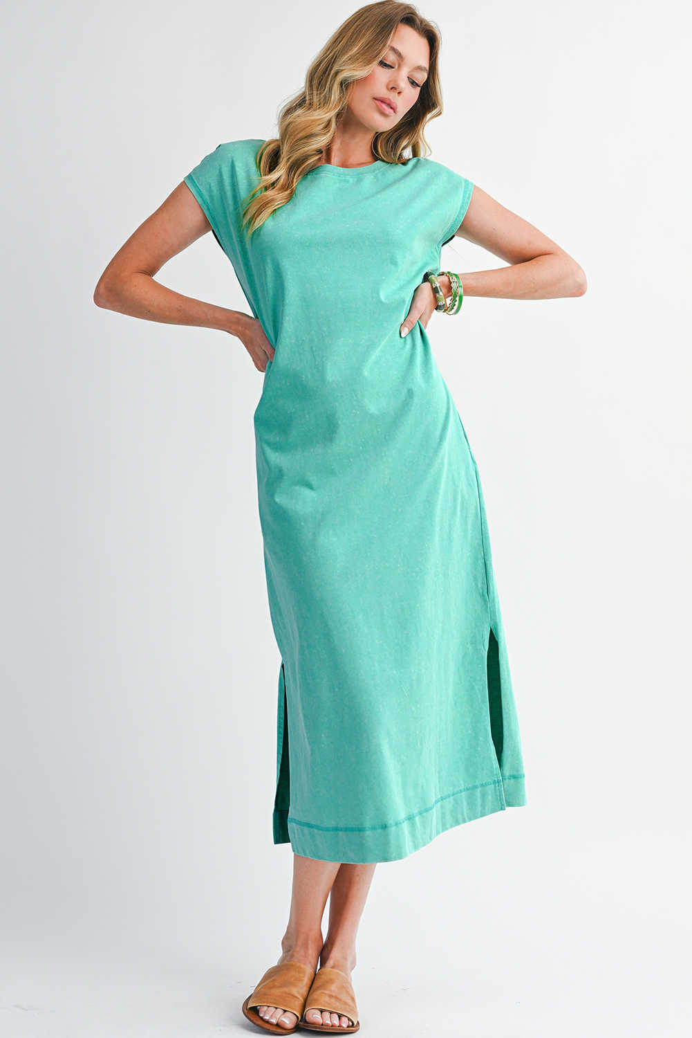 Clearly Aqua Mineral Wash Pocketed T-shirt Dress