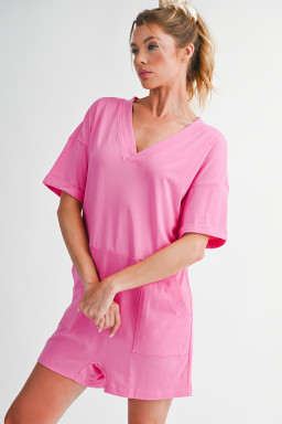 Bonbon Loose Half Sleeve V Neck Plain Romper