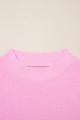 Pink Frill Tiered Patchwork Ribbed Trim Flowy Plus Size Top