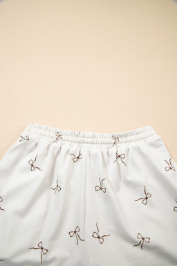 Beige Bow Print Half Zip Tank Top and Shorts Set