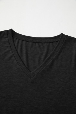 Black Plain V Neck Long Sleeve Top