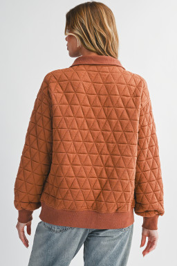 Straw Yellow Textured Zipper Neck Long Sleeve Pullover Sweatshirt