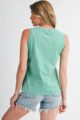 Sea Green Mineral Wash Patched Chest Pocket Tank Top
