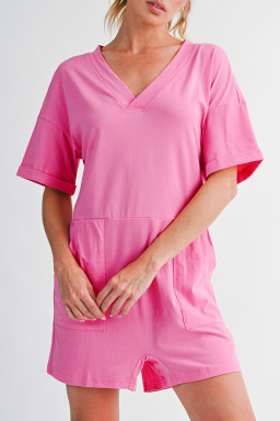 Bonbon Loose Half Sleeve V Neck Plain Romper