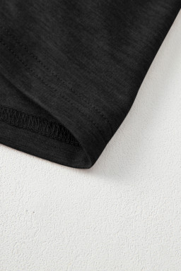 Black Plain V Neck Long Sleeve Top