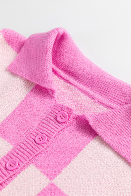 Pink Checkered Button Collared Sweater