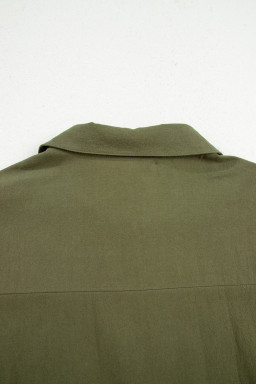 Green Plus Size Long Sleeve Ruffle Hem Mini Shirt Dress
