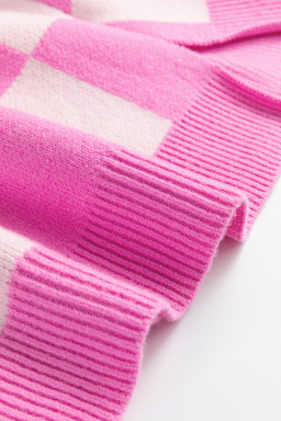 Pink Checkered Button Collared Sweater