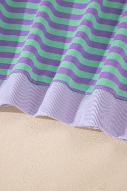 Blue Striped Contrast Trim Drop Shoulder Sweatshirt