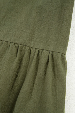 Green Plus Size Long Sleeve Ruffle Hem Mini Shirt Dress