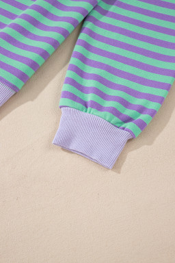 Blue Striped Contrast Trim Drop Shoulder Sweatshirt