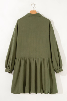 Green Plus Size Long Sleeve Ruffle Hem Mini Shirt Dress
