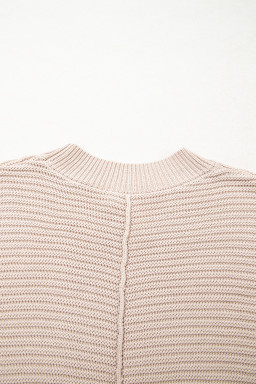Parchment Mixed Texture Patchwork Knitted Lantern Sleeve Sweater