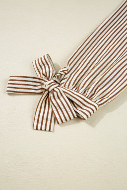 Straw Yellow Striped Frill V Neck Knot Bracelet Sleeve Blouse