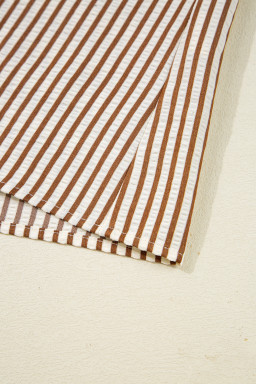 Straw Yellow Striped Frill V Neck Knot Bracelet Sleeve Blouse