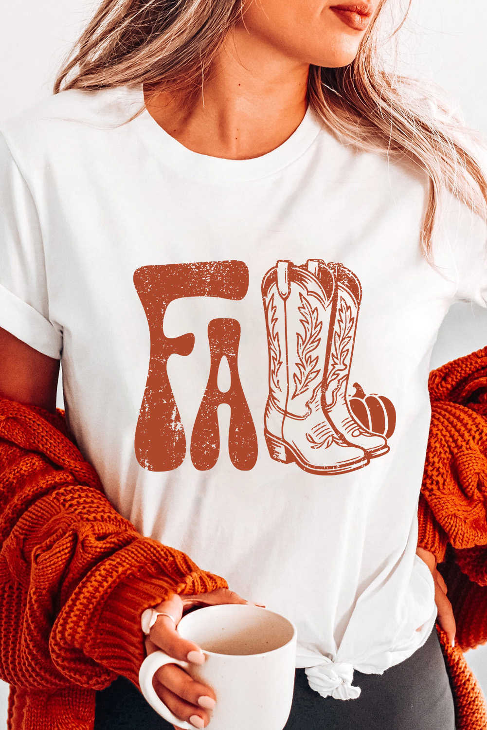 White FALL Boots Cracking Heat Transfer Printing Graphic T Shirt