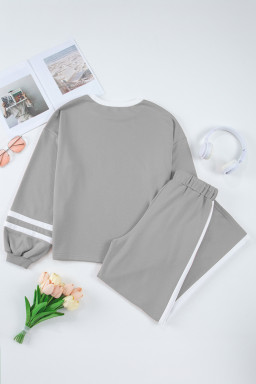 Gray Contrast Trim Long Sleeve Pullover and Pants Set
