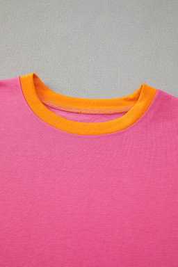 Rose Red Colorblock Patchwork Long Sleeve Top and Pants Set