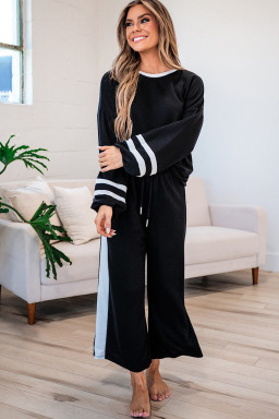 Black Contrast Trim Long Sleeve Pullover and Pants Set