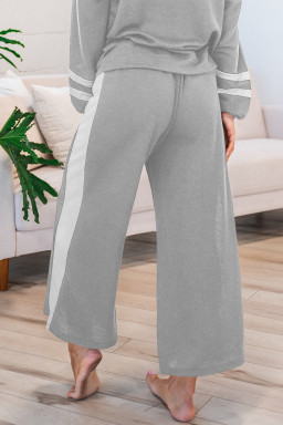 Gray Contrast Trim Long Sleeve Pullover and Pants Set