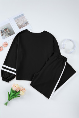 Black Contrast Trim Long Sleeve Pullover and Pants Set