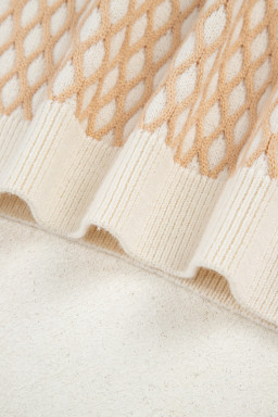 Smoke Gray Checkered Textured Knit Mock Neck Sweater