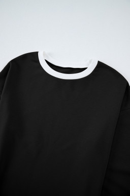 Black Contrast Trim Long Sleeve Pullover and Pants Set