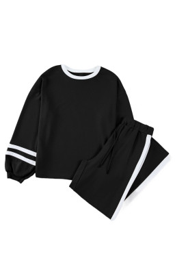 Black Contrast Trim Long Sleeve Pullover and Pants Set