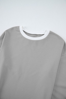 Gray Contrast Trim Long Sleeve Pullover and Pants Set