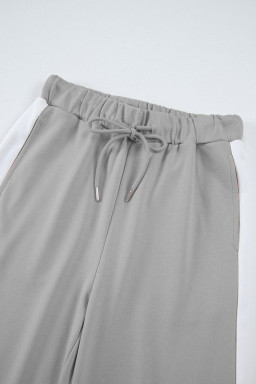 Gray Contrast Trim Long Sleeve Pullover and Pants Set