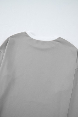 Gray Contrast Trim Long Sleeve Pullover and Pants Set