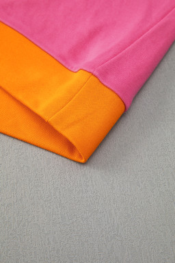 Rose Red Colorblock Patchwork Long Sleeve Top and Pants Set