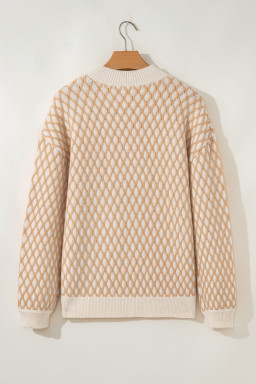 Smoke Gray Checkered Textured Knit Mock Neck Sweater