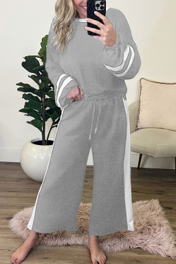 Gray Contrast Trim Long Sleeve Pullover and Pants Set
