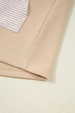 Smoke Gray Striped Patchwork Zip Collar Long Sleeve Top